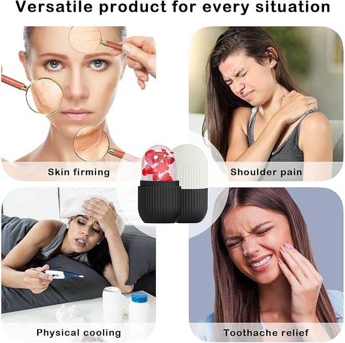 XHJRI Face Roller Massager for Skin Care, Reusable Ice Mold Massage Roller - Cordless, Battery Powered, Black White, Migraine Relief, Rolling Therapy for Whole Body-Velvo Beauty