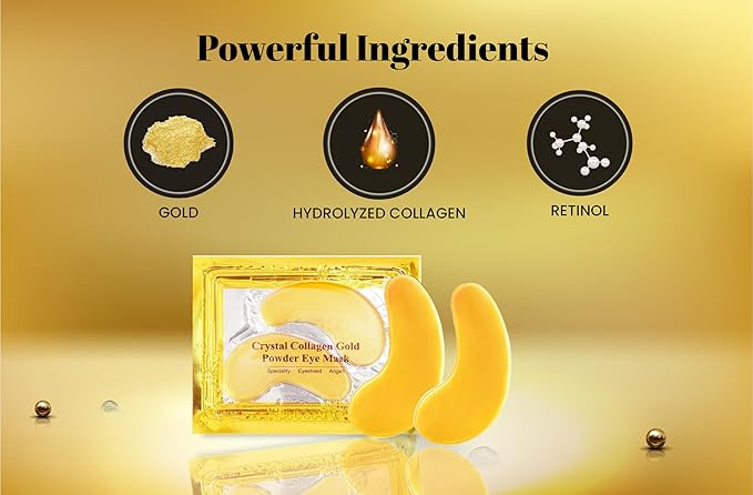 Under Eye Patches (20 Pairs) - Golden Eye Mask with Amino Acid & Collagen, Cooling Eye Care for Wrinkles, Puffy Eyes & Dark Circles, Skincare Treatment for Men & Women-Velvo Beauty