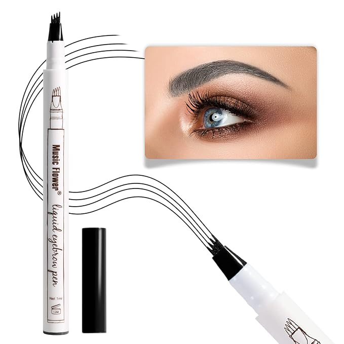 Music Flower Eyebrow Pencil, Liquid Eyebrow pen, Smudgeproof Long Lasting Fine Sketch Brow Pen with Micro-Fork Tip,Waterproof Microblading Pen-Black-Velvo Beauty