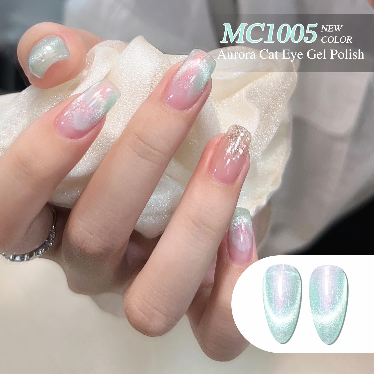 Double Rhythm 6 Colors Cat Eye Gel Polish Set Shimmer Glitter with Magnet Holographic Reflective Magnetic UV Nail Art Kit (6-Kit 11)-Velvo Beauty