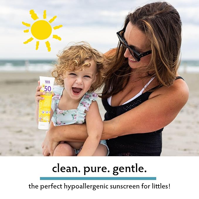 YAYA ORGANICS Baby + Kids Mineral Sunscreen with Free Sponge Applicators, SPF 50, Reef-Friendly, Non-Nano Zinc Oxide, Hypoallergenic, 3 oz, 2-pack-Velvo Beauty