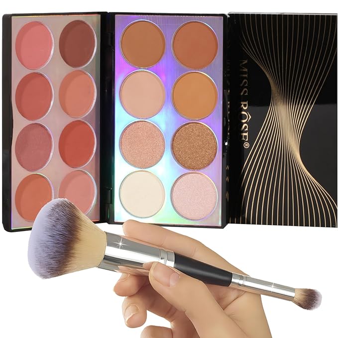 Blusher Contour Highlighter Makeup Palette, 16 Color All-in-One Matte- Bronzer Facial lluminator Palette with Makeup Brush, Long Lasting and Soft Powder, Pro Makeup Powder Kit-Velvo Beauty