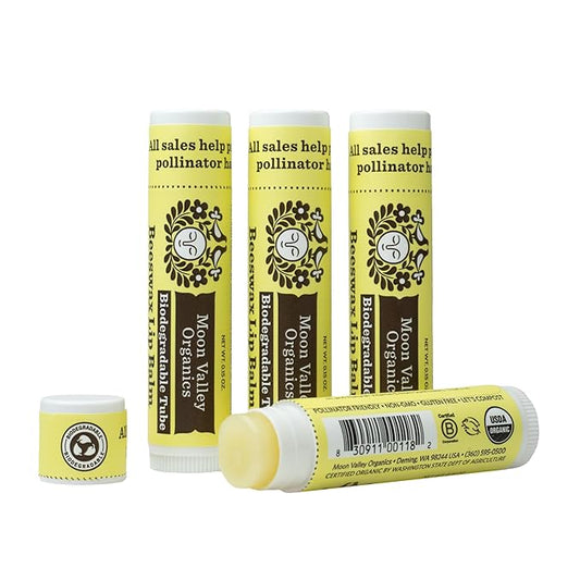 Moon Valley Organics Beeswax Lip Balm for Moisturizing Lips and Cuticles (VELVETY VANILLA, 4-Pack)-Velvo Beauty
