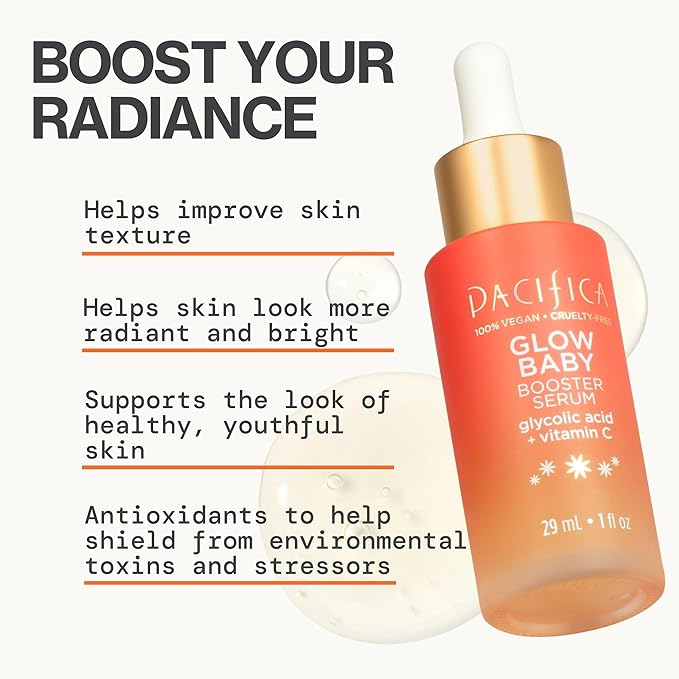 Pacifica Vitamin C Face Serum - Glow Baby Booster Facial Serum - Glycolic Acid Serum For Face - Dark Spot Corrector Anti Aging Brightening - Dermatologist Tested, Fragrance Free, Clean Skin Care Vegan-Velvo Beauty