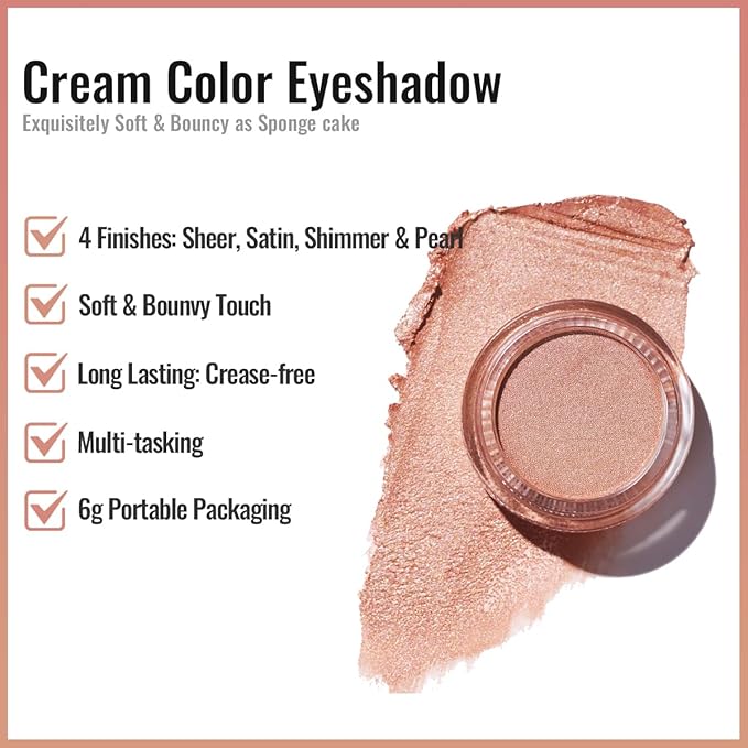 Oulac Nude Gold Cream Eyeshadow also for Highlighter Highly Pigmented Eye Shadow Waterproof&Long Lasting with Moisturizing Formula Blendable Shimmer Eye Make-up,Vegan & Cruelty-Free, 6g O10-Velvo Beauty