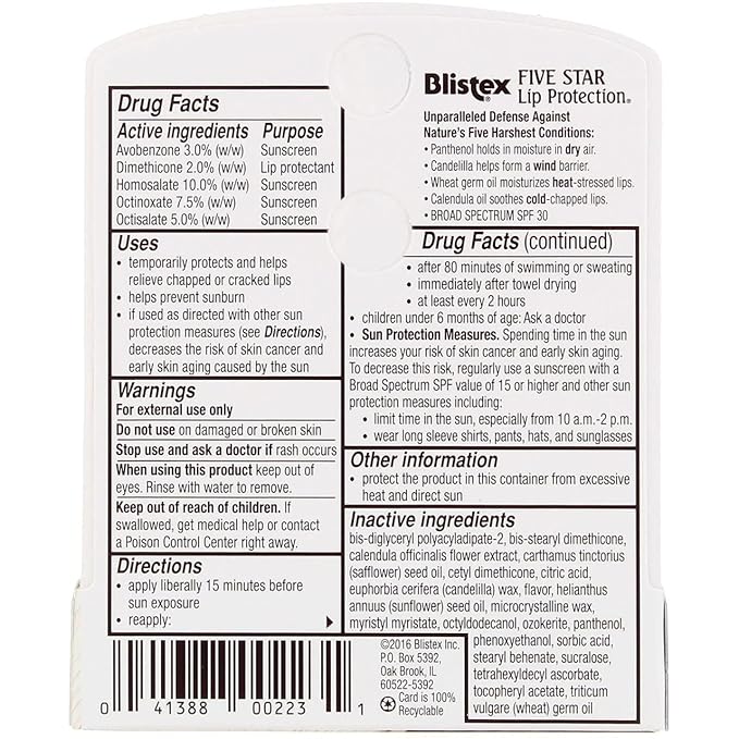 Blistex Five Star Lip Protection SPF 30 0.15 oz (Pack of 12)-Velvo Beauty