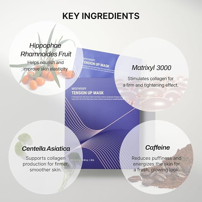 MEDITHERAPY Tension Up Mask 5EA - Korean Collagen Face V Line Lifting Mask - Hydrating Firming & Skin Tightening for Sharp & Sculpted Contour - Matrixyl & Peptide Gel Facial Mask for Youthful Radiance-Velvo Beauty