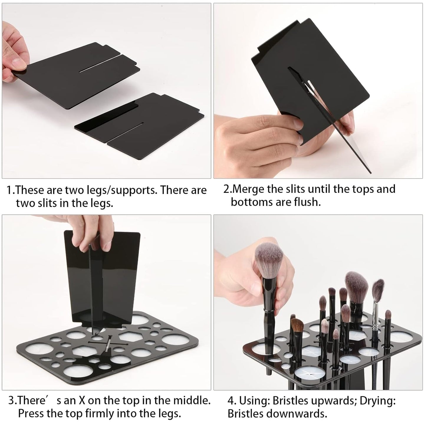 Brush Drying Rack, Brushes Dryer, Collapsible 28 Slot Acrylic Brush Holder Stand Tree Tray Support Display for Makeup Lovers Artist Nail Paint Brushes, Grey-Velvo Beauty