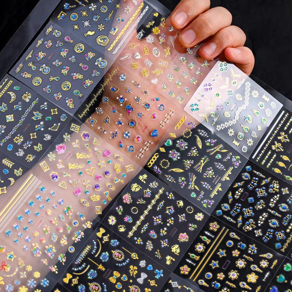 30 Sheets Gem Star Nail Stickers 3D Self Adhesive Luxury Blue Gems Theme Nail Art Charms Sticker Decals for Crafts Supplies Accessories (ST-BG)-Velvo Beauty