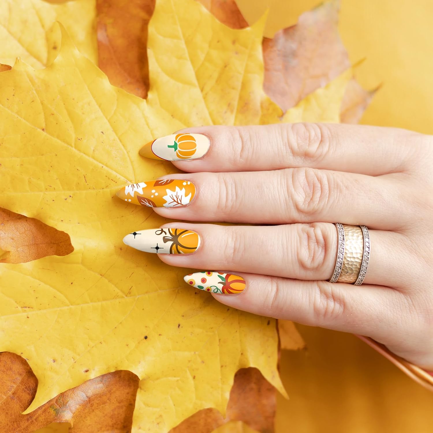 Whaline 6Pcs Fall Nail Plates Stamping Set Pumpkin Leaves Stamp Templates Nail Art Plates for Autumn Harvest Thanksgiving DIY Print Manicure Salon Design-Velvo Beauty