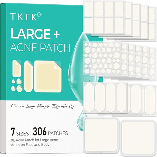 Large Acne Patches for Face, 7 Sizes Big Pimple Patches, XL Hydrocolloid Bandages for Body, Chin, Forehead, Nose, Back Blemish Zit Breakouts, Hydrocolloid Patch (Square, Strip, Dot 306 Count)-Velvo Beauty