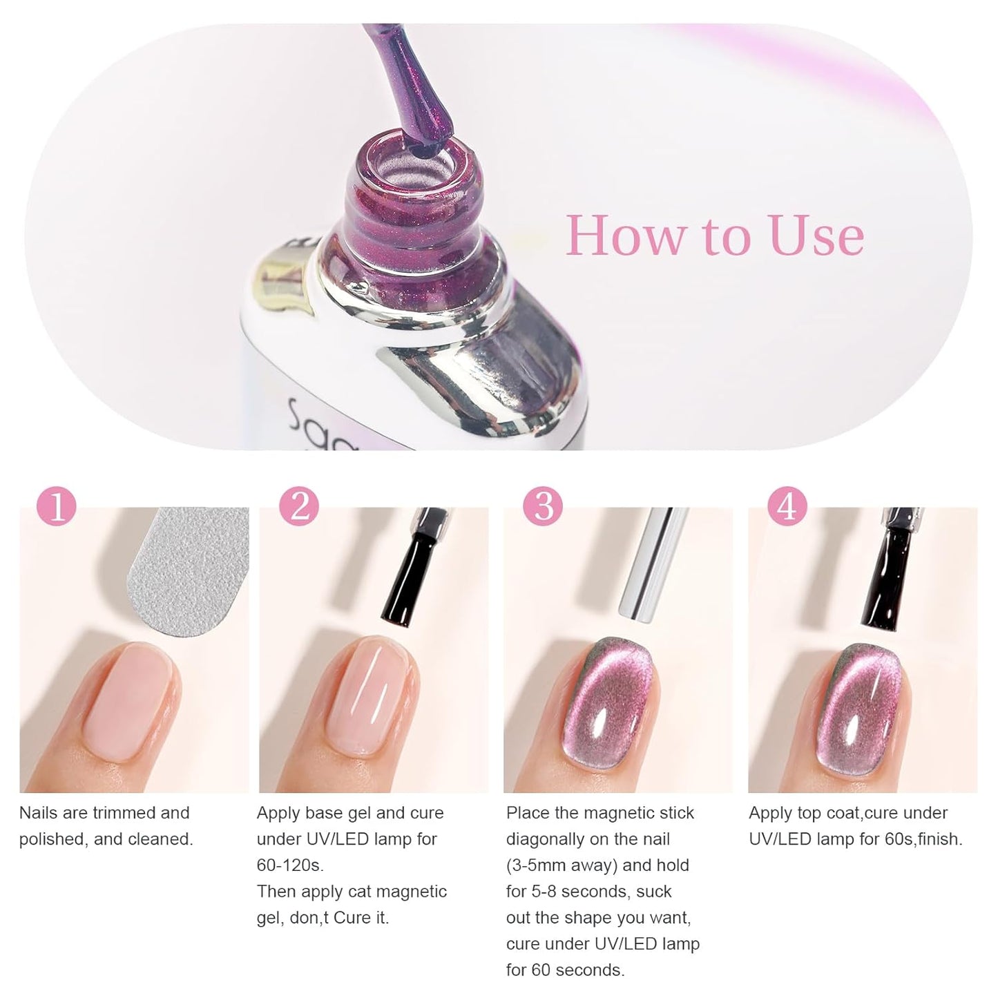 Cat Eye Gel Nail Polish with Magnet Stick, 15ml Glitter Holographic Nail Polish, Magnetic Effect Gel for Home DIY Manicure Gift, Exotic Berry-Velvo Beauty