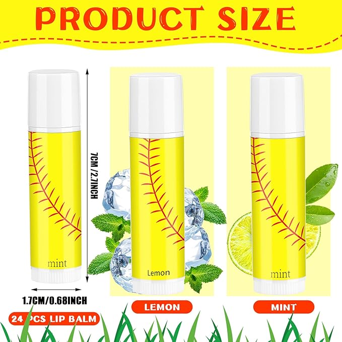 24 Pcs Softball Lip Balm Softball Team Gifts Softball Party Favors Softball Lip Balm Gift for Softball Team Softball Party Guest Supplies-Velvo Beauty