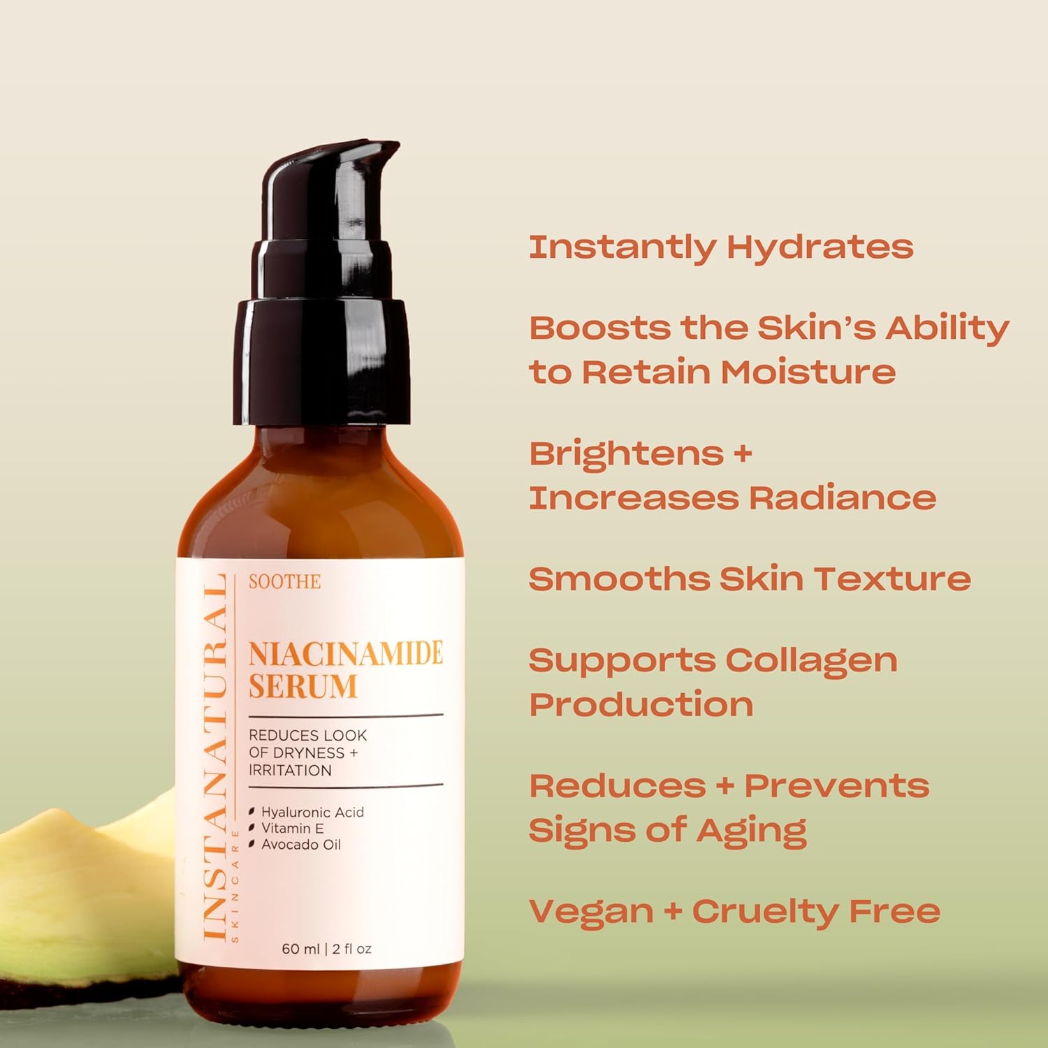 InstaNatural Niacinamide Face Serum, Hydrates, Soothes, Reduces Irritation, Redness, Lines, Wrinkles, and Other Signs of Aging, with Hyaluronic Acid and Vitamin E, 2 Fl Oz-Velvo Beauty