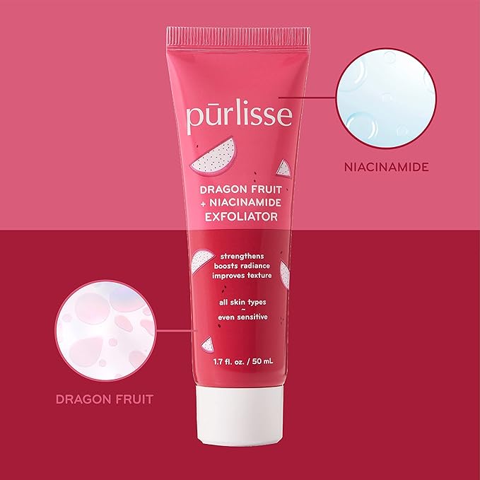 pürlisse Dragonfruit + Niacinamide Face Exfoliator Scrub - Exfoliating Face Wash for Radiance & Improved Texture - Strengthens Skin Barrier, Reduces Blemishes & Fights Signs of Aging (1.7 Fl oz)-Velvo Beauty
