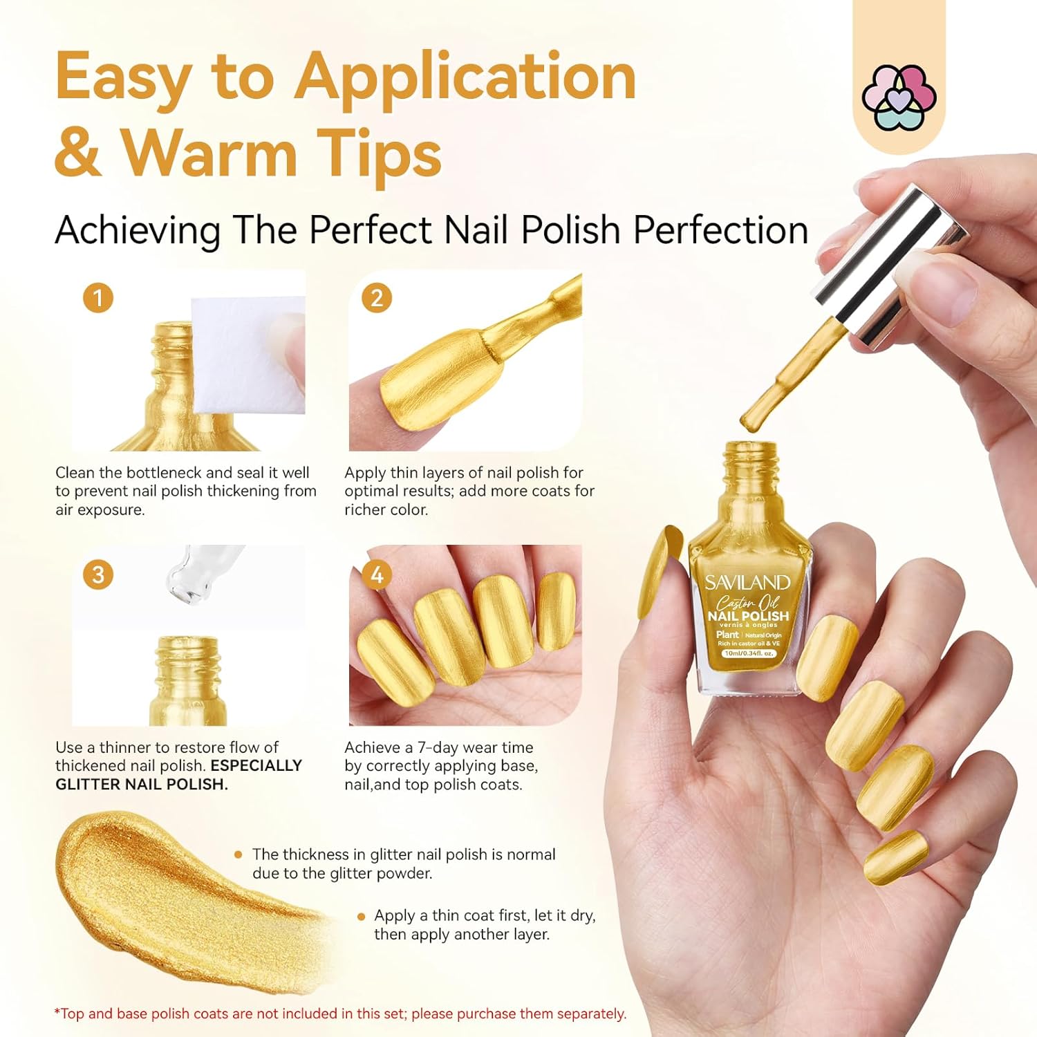 SAVILAND Gold Metallic Nail Polish: Chrome Nail Polish Air Quick Dry Nail Art Polish Bright and Shiny Fingernail Toenail Polish Bulk Nail Lacquer for Beginner DIY Manicure Art at Home Salon Women-Velvo Beauty