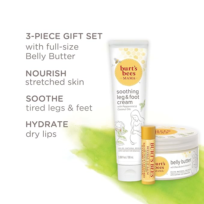 Burt's Bees Pregnancy Essentials Gifts Set, 3 Giftable Baby Shower Products & Must Have Baby Registry Items, Nourishing Skincare - Mama Belly Butter, Original Lip Balm, Leg & Foot Cream-Velvo Beauty
