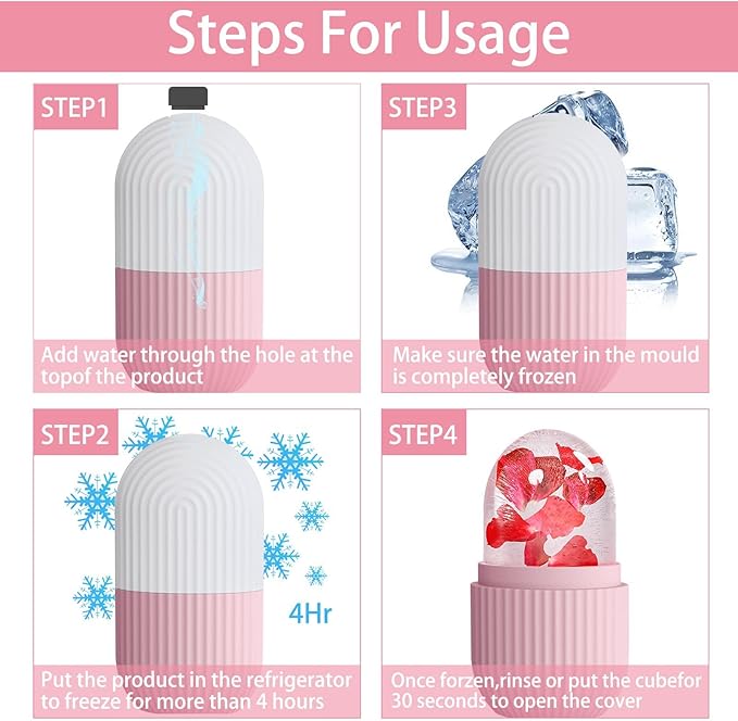 XHJRI Ice Face Roller Massager,Ice Cube Roller for Face, Eyes and Neck Naturally Conditioning and Skin Care,De-Puff Eye Bags,Reduce Migraine Pain,Reusable Massage Silicone Ice Mold (Pink White)-Velvo Beauty