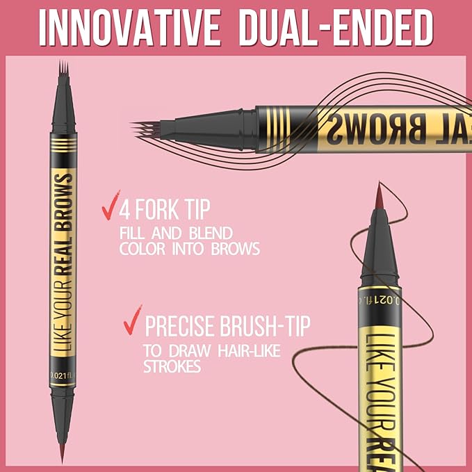 Eyebrow Pen - Microblading eyebrow pencil with Micro-Fork Tip & Precision Tip for Natural Brows, Eyebrow Pencils for Women, Dual-Ended Brow Brush, Waterproof, Black Brown-Velvo Beauty