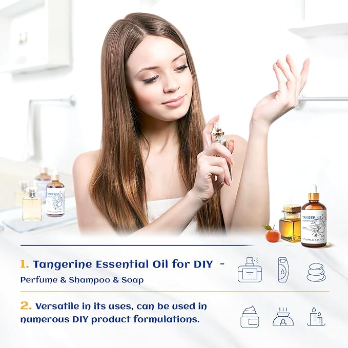 HIQILI 100ML Tangerine Essential Oil, Skin Care, Hair Care, Air Purification, Can be Added to Body Lotion, Shampoos, Diffusers Use - 3.38 Fl Oz-Velvo Beauty
