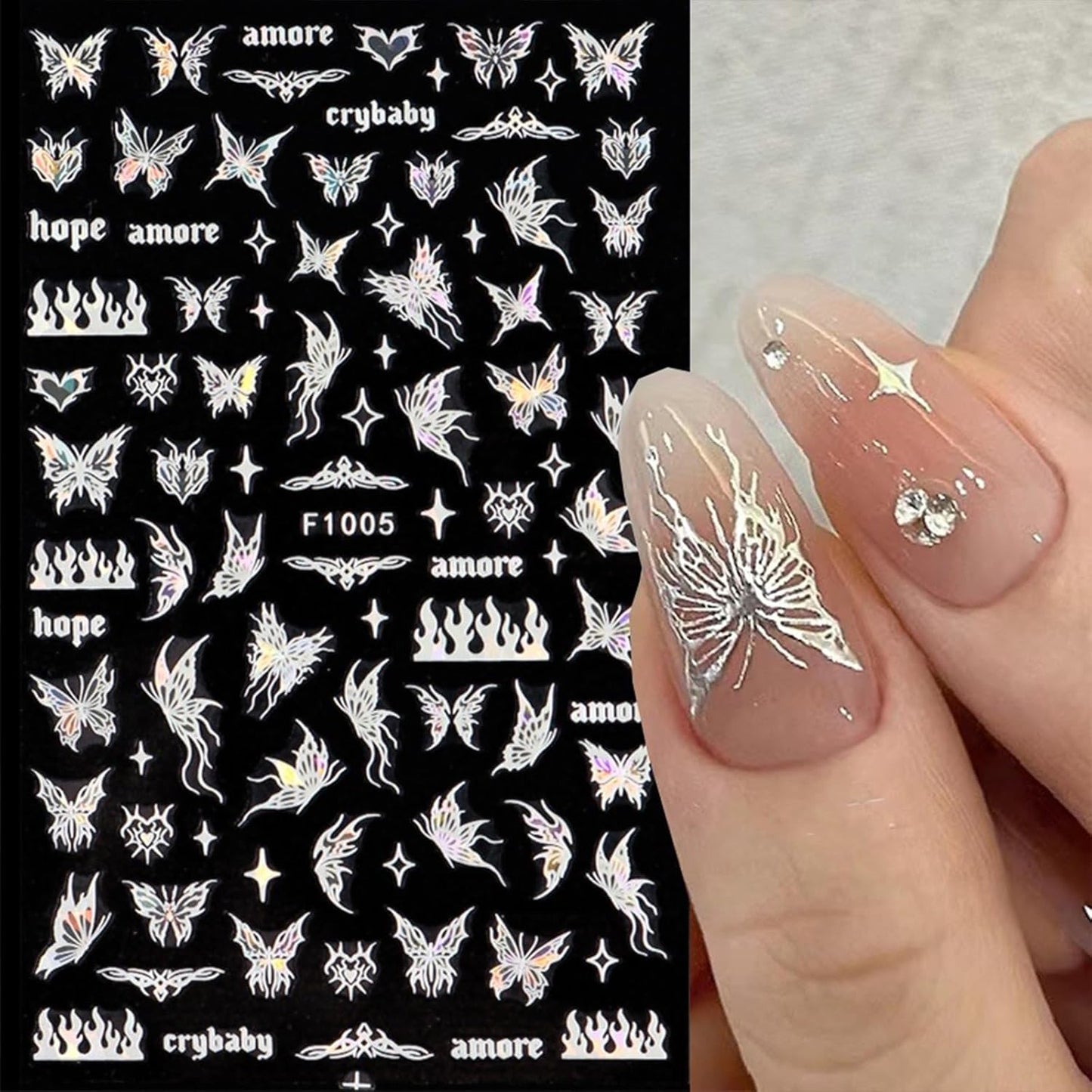 Butterfly Nail Art Stickers Decals 3D Self-Adhesive Laser Butterfly Nail Stickers Holographic Butterflies Design Nail Art Supplies for Women Acrylic Nail Art Decoration Accessories 8 Sheets-Velvo Beauty