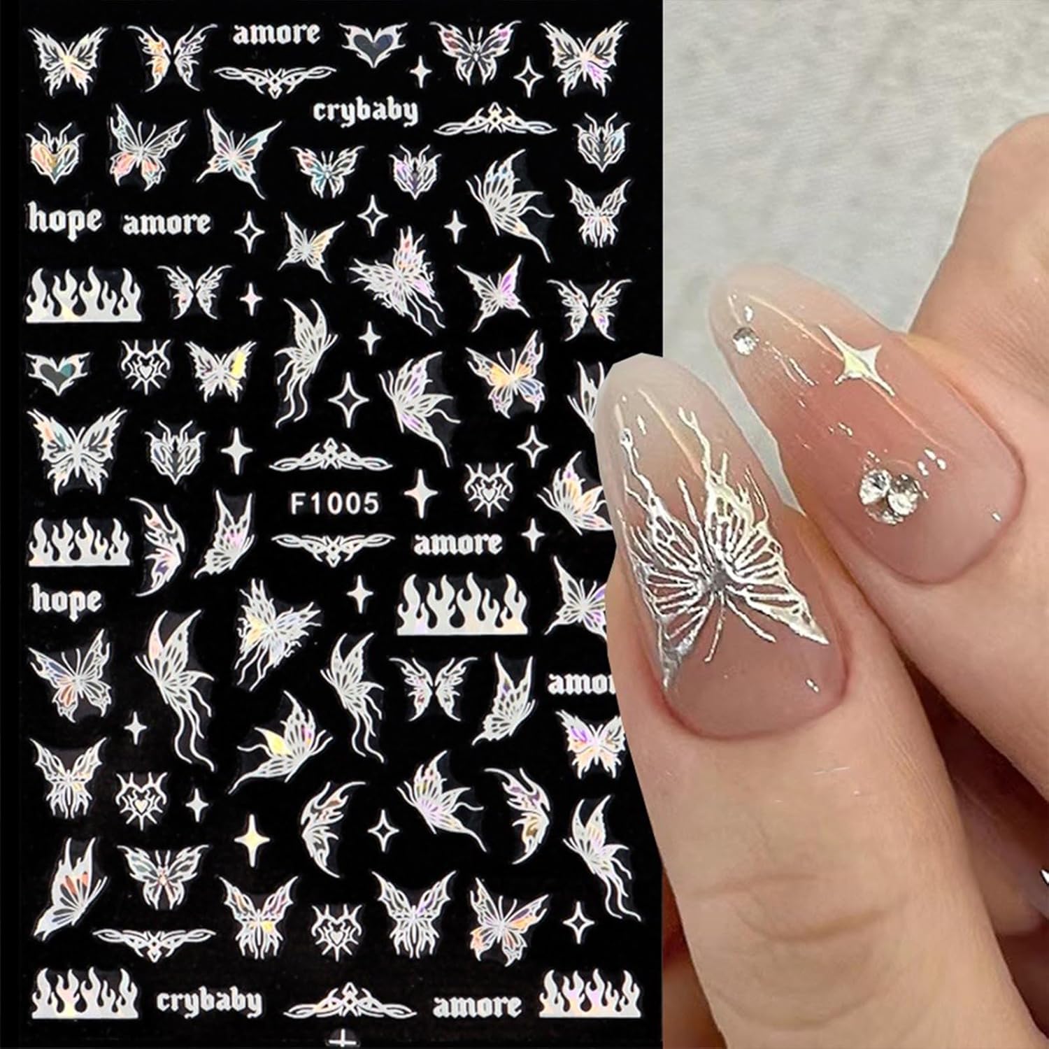 Butterfly Nail Art Stickers Decals 3D Self-Adhesive Laser Butterfly Nail Stickers Holographic Butterflies Design Nail Art Supplies for Women Acrylic Nail Art Decoration Accessories 8 Sheets-Velvo Beauty