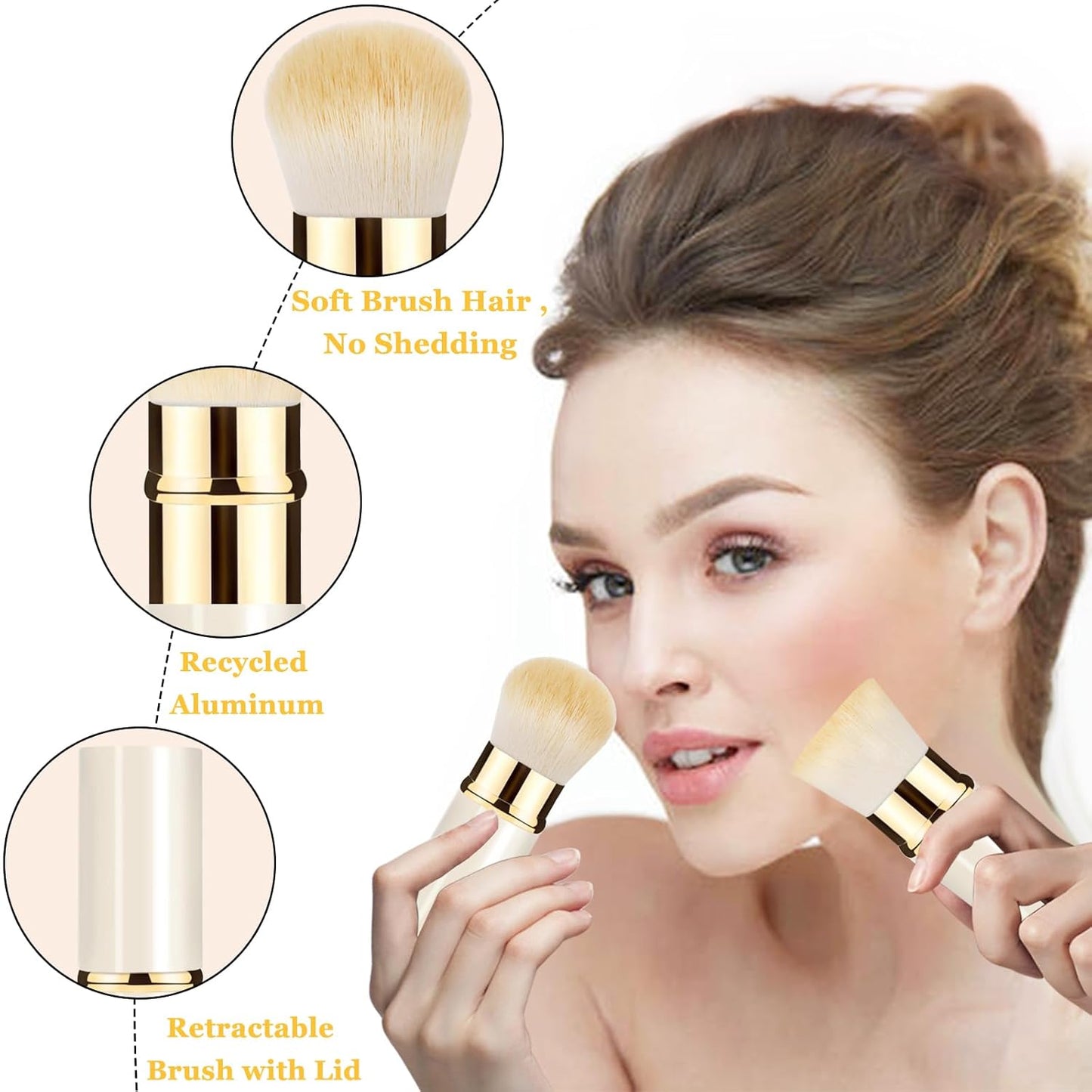 Retractable Kabuki Makeup Brush 2 Pack, Travel Powder Foundation Makeup Brush Face Blush Brushes for Blending Liquid, Blush, Bronzer, Buffing, Sunscreen,Flawless Cosmetics-Velvo Beauty