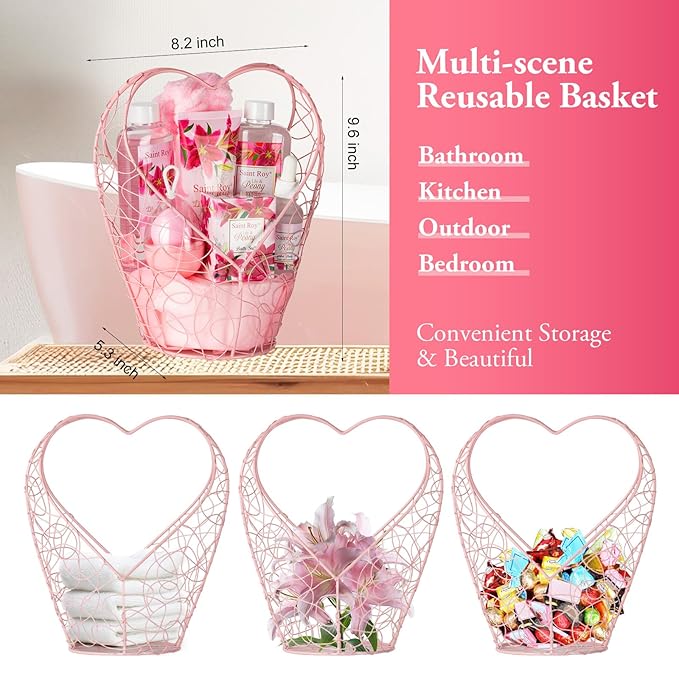 Gift Basket For Women, Mother's Day Gift for Mom Spa Set Lily & Peony Home Spa Set, Beauty Personal Care Set Jojoba Oil, Spa Self Care Kit, Bath Body For Thank You, Birthday, Mom, Anniversary Gift-Velvo Beauty