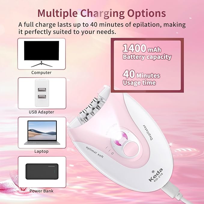 Smooth Glide Epilators Hair Removal for Women, 2 Speed Hair Removal Device with LED Light, Portable Rechargeable Face Epilator, Epilator for Women Face, Bikini, Arm, Legs, Armpits-Velvo Beauty