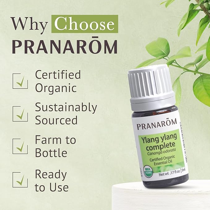 Pranarom USDA Certified Organic Ylang Ylang Essential Oil (5ml), 100% Pure Undiluted Therapeutic Grade from Madagascar for Aromatherapy, Diffuser, Meditation, Massage, Relaxation-Velvo Beauty