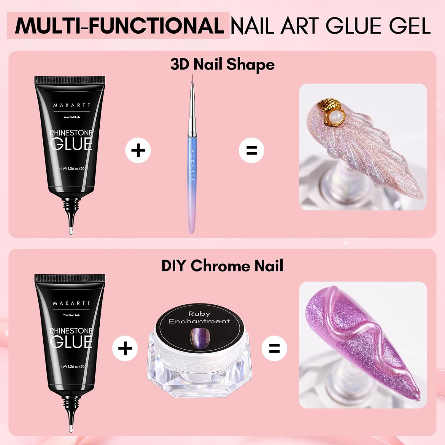 Makartt Nail Rhinestone Glue for Nails- 60ML Super Strong Gel Glue for Rhinestones, 3D Art Charm Decorations Bling Gem Bow Jewels Crystals Beads Diamonds Pearls, Beauty Gift, UV Lamp Need-Velvo Beauty