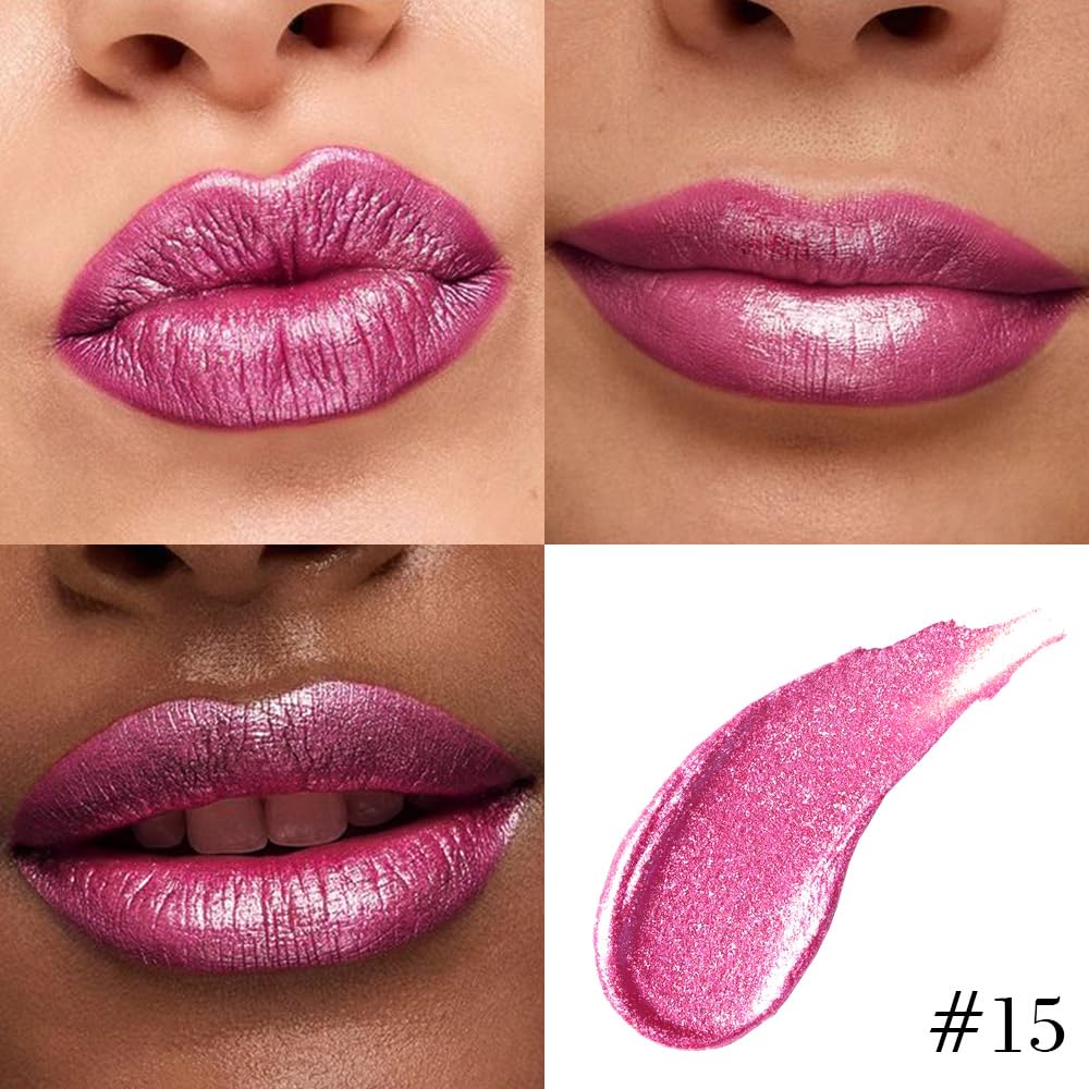 Kaely 2-in-1 Rose Metallic Lipstick and Lip Liner, Shimmer Liquid Metallic Lipsticks for Women, Glitter Lip Gloss Stain Long Lasting Waterproof Smudge Proof 24 Hour, Vegan Makeup, 15-Velvo Beauty