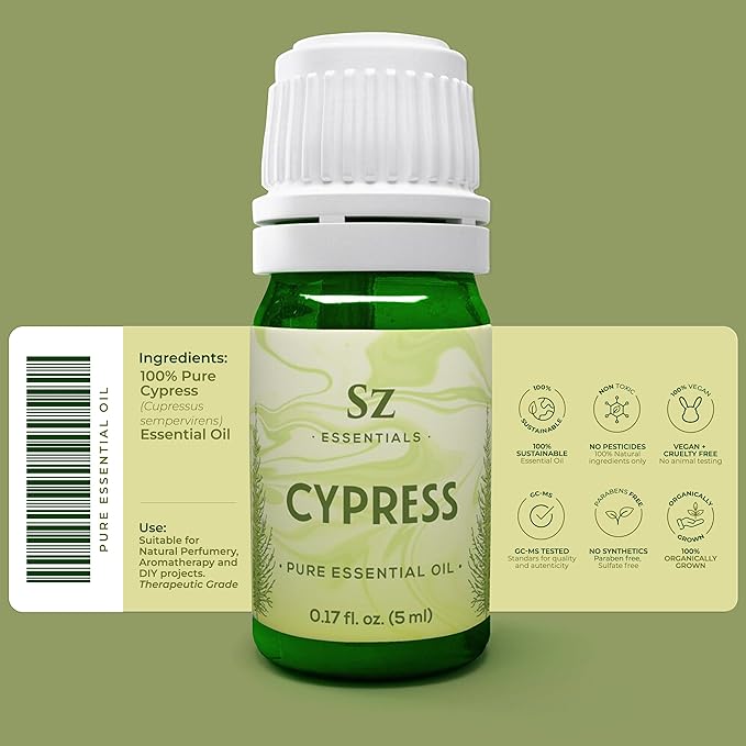 Cypress Essential Oil (Cupressus sempervirens) - 100% Pure & Undiluted - Fresh Crisp & Woody Aroma with Overtones of Earth and Evergreen - Therapeutic Grade and Vegan - 0.17 oz (5ml)-Velvo Beauty