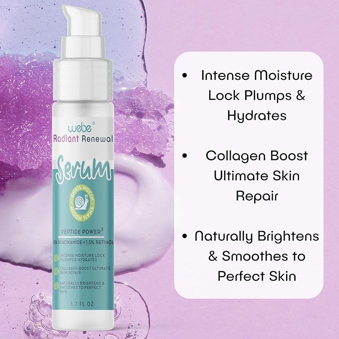 WEBE Naturals Snail Mucin Retinol 1.5% Radiant Renewal Serum | Niacinamide 5%, Vitamin C, Peptide Booster, Hyaluronic Acid & Zinc PCA | Anti-Aging Plumping Intense Moisture Lock, Glowing Smooth Skin-Velvo Beauty