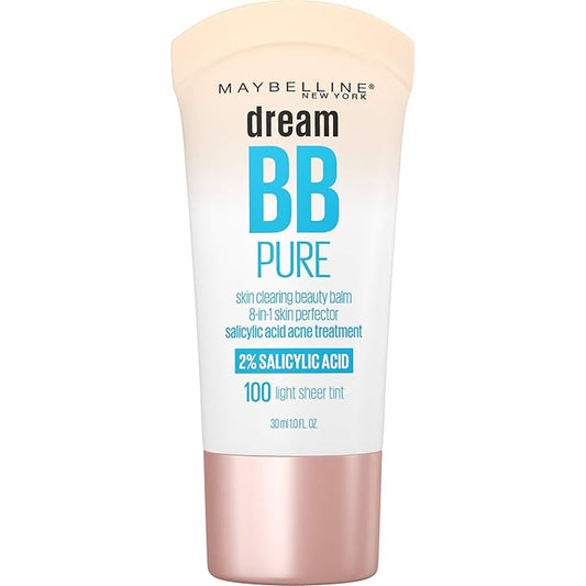 Maybelline Dream Pure Skin Clearing BB Cream, 8-in-1 Skin Perfecting Beauty Balm With 2% Salicylic Acid, Sheer Tint Coverage, Oil-Free, Light, 1 Count-Velvo Beauty
