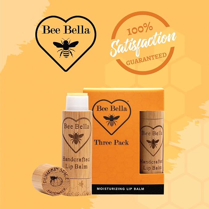 Bee Bella Lip Balm Pumpkin Spice (3 Pack)- With Beeswax, Coconut Oil, Jojoba Oil, Vitamin E Oil, Argan Oil and More for Soft and Smooth Lips - Long-Lasting Moisture - Handmade in the USA-Velvo Beauty