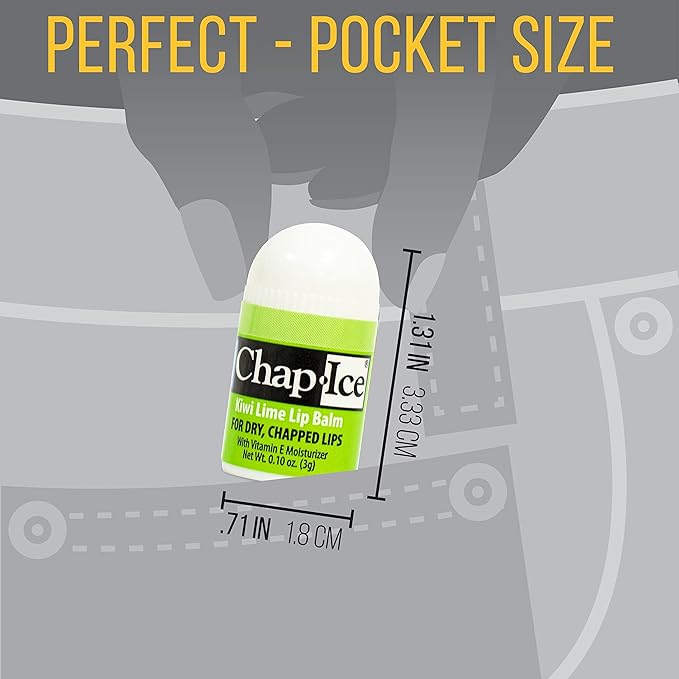 Chap-Ice® | 12-Count Mini Kiwi Lime Lip Balm | Lip Balm Pack Fortified with Vitamin E for Dry, Cracked Lips | Made in USA | 12-Count Mini Lip Balm with Kiwi Lime Flavor (0.10oz/3g Each)-Velvo Beauty