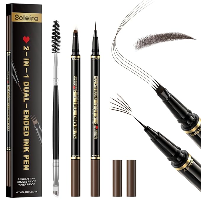 Waterproof Eyebrow Pencil with 4 Tip Microblading Pen and Dual-ended Brush, for Natural-Looking Brows, Long-Lasting, Black Brown-Velvo Beauty