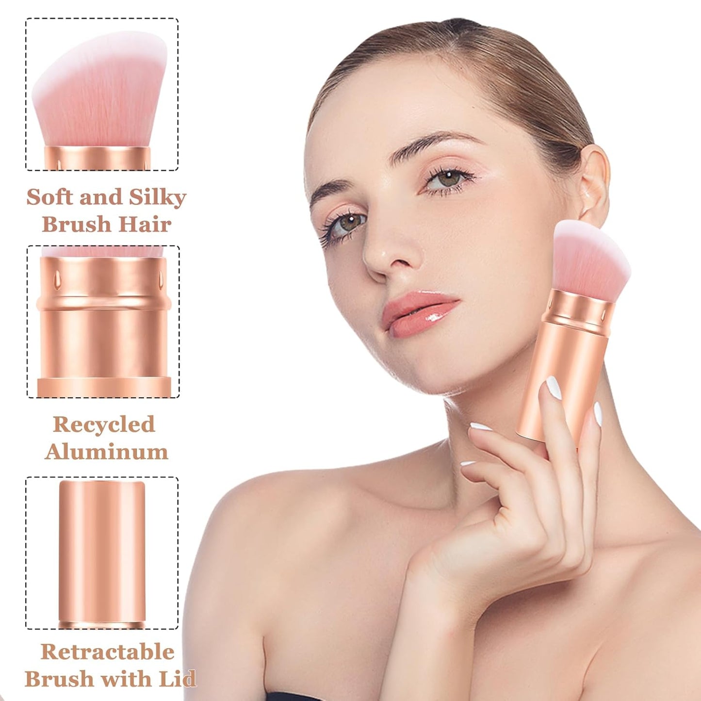 Falliny Retractable Kabuki Makeup Brush, Angled Travel Powder Blush Brush Foundation Makeup Brush with Cover for Blush, Sunscreen,Bronzer, Buffing, Concealer,Highlighter, Powder Cosmetics-Velvo Beauty