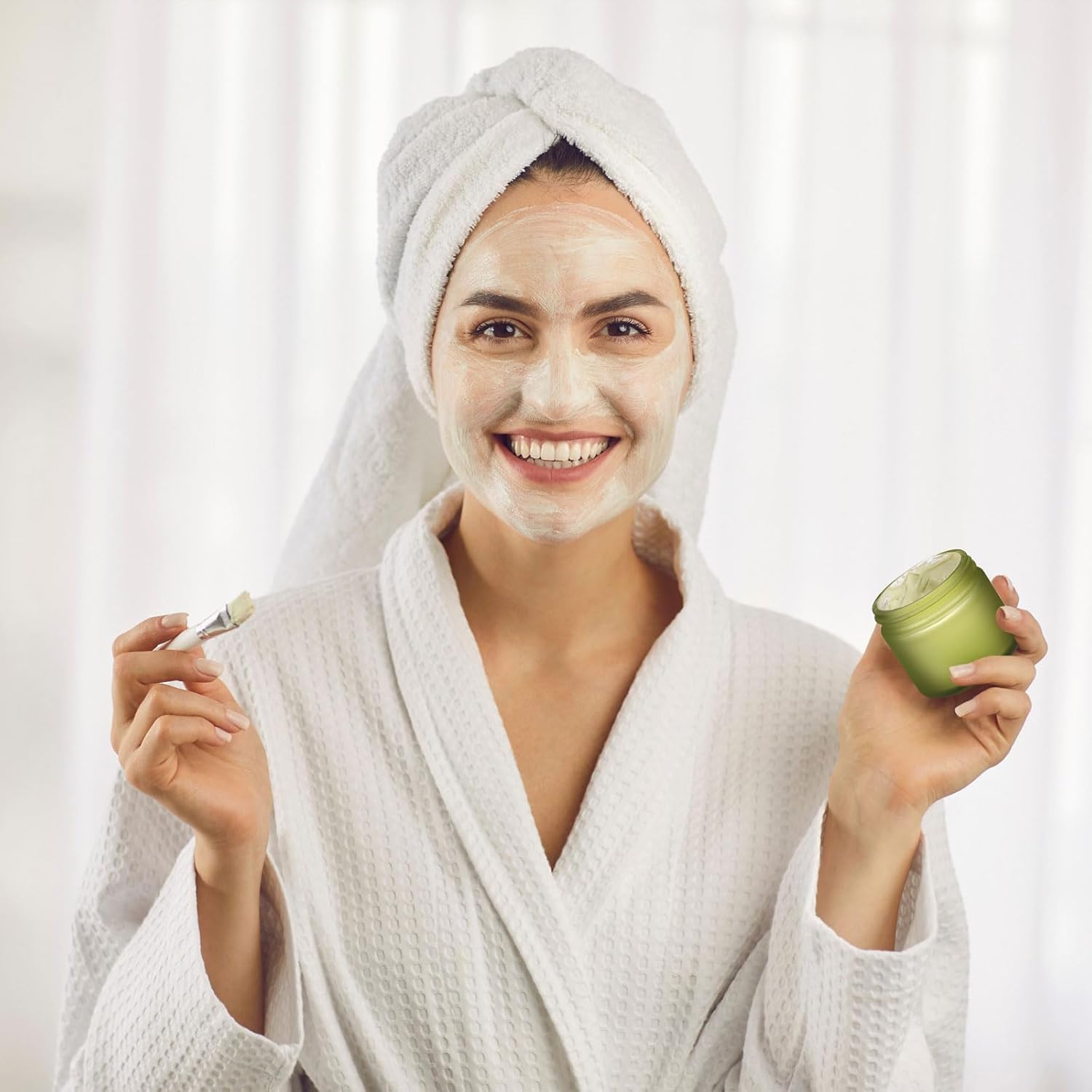 Domensi 32 Pcs 2 oz Glass Jars with Lids Travel Size Round Leakproof Empty Cosmetic Jars with Inner Liners Lid for Storing Makeup Lotions Face Cream Ointments Candle DIY Making (Pea Green)-Velvo Beauty