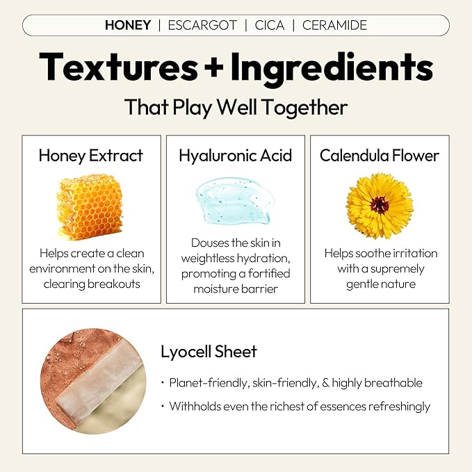 LAPCOS Skin Barrier Repair Sheet Mask Variety Pack – Escargot, Cica, Ceramide, Honey 4 Types of Face Mask Set – Daily Korean Skin Care w/Snail Mucin, Centella Asiatica & Niacinamide (12 ea)-Velvo Beauty