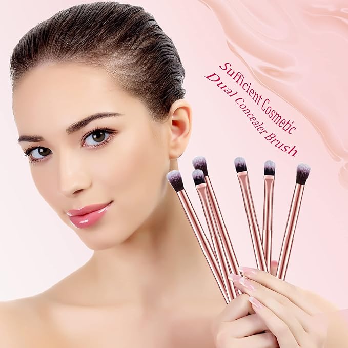 6 Pcs Eyeshadow Smudge Brush 2-in-1 Eyeshadow 2 Double Ended Make Up Brush Concealer Cosmetics Under Eye Small Soft Firm Pointed Foundation Makeup Applicator for Blending Eye Shadow Liner-Velvo Beauty