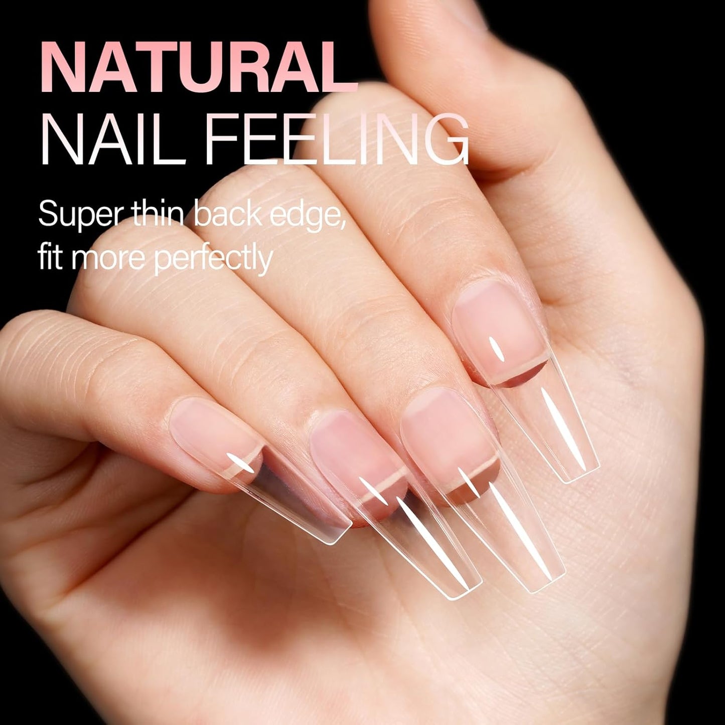 AILLSA Long Coffin Nail Tips Half Matte Full Cover Nails Tips Clear Acrylic Pre-Shaped Tips Flase Press on Nail Tips for Extentions Nails Manicure Salon DIY 216PCS 12 Sizes-Velvo Beauty