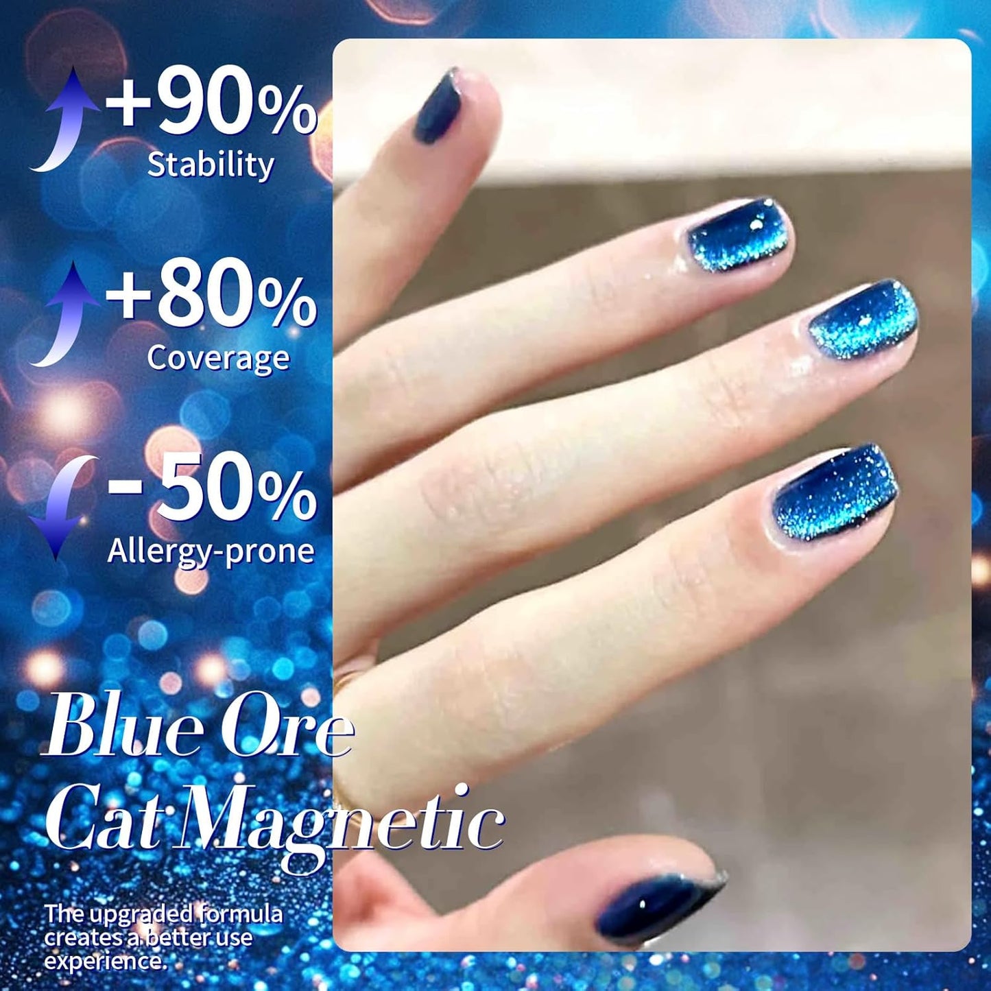Born Pretty Cat Magnetic Eye Gel Nail Polish, Blue Ore Glitter Cat Magnetic Gel Nail Polish, Holographic Magnetic Nail Polish for Nail Art Manicure Salon DIY at Home 15ML-Velvo Beauty