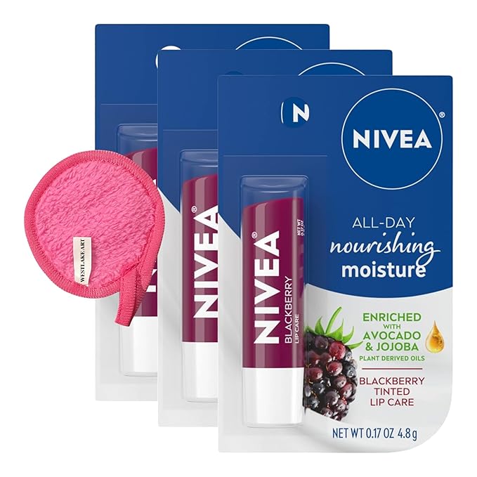 Lip Balm Hydrating, 0.17 Oz, Bundled with Westlake Art Makeup Cleansing Cloth, Enriched with Avocado & Jojoba for Soft, Smooth Lips, Hydrating Lip Balm, Blackberry Scent, Lip Balms & Moisturizers~ [P-Velvo Beauty