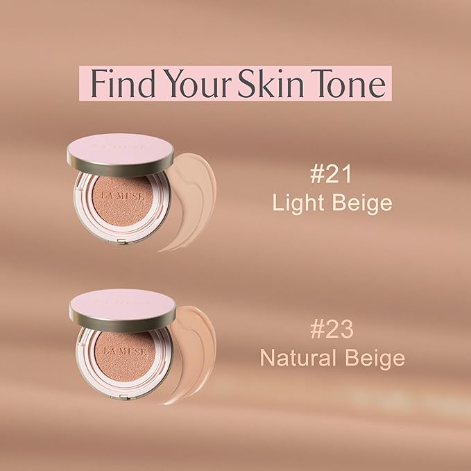 LA MUSE Korean Cushion Foundation, #21 Light Beige(2 Packs) | Lightweight, Breathable but Perfect Blemish Cover for Summer | Long-Lasting, Korean Foundation with Radiant Dewy Finish | Skin Hydrating-Velvo Beauty