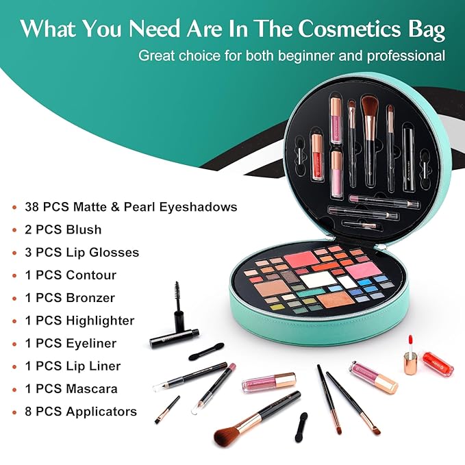 Color Nymph All In One Makeup Kit For Teens With Portable Cosmetics Bag, Multiple Makeups For Begginers As Christmas,New Year,Birthday Gift Included 38-Colors Eyeshadows Lipglosses Brushes(Green)-Velvo Beauty