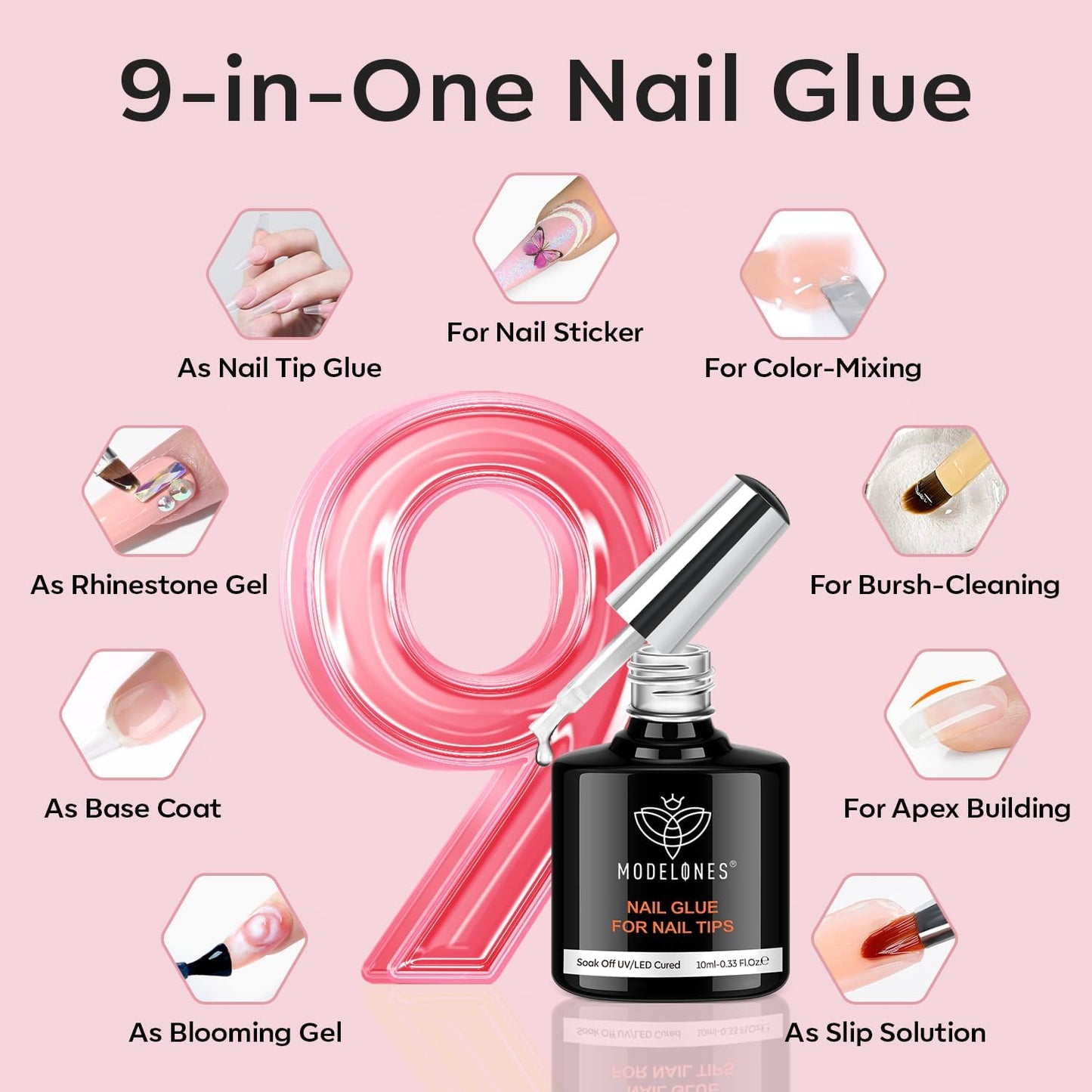 modelones Long Coffin Gel Nail Tips Kit, 9-in-One Nail Glue with Portable U V Lamp 216Pcs 12Sizes Pre-Etched Press ons Fake Acrylic Extension Kit DIY Salon Gift for Women-Velvo Beauty