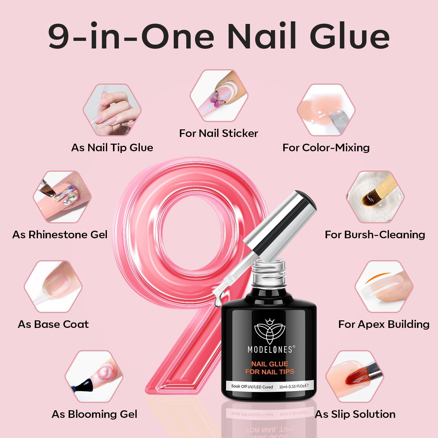 modelones Long Coffin Gel Nail Tips Kit, 9-in-One Nail Glue with Portable U V Lamp 216Pcs 12Sizes Pre-Etched Press ons Fake Acrylic Extension Kit DIY Salon Gift for Women-Velvo Beauty