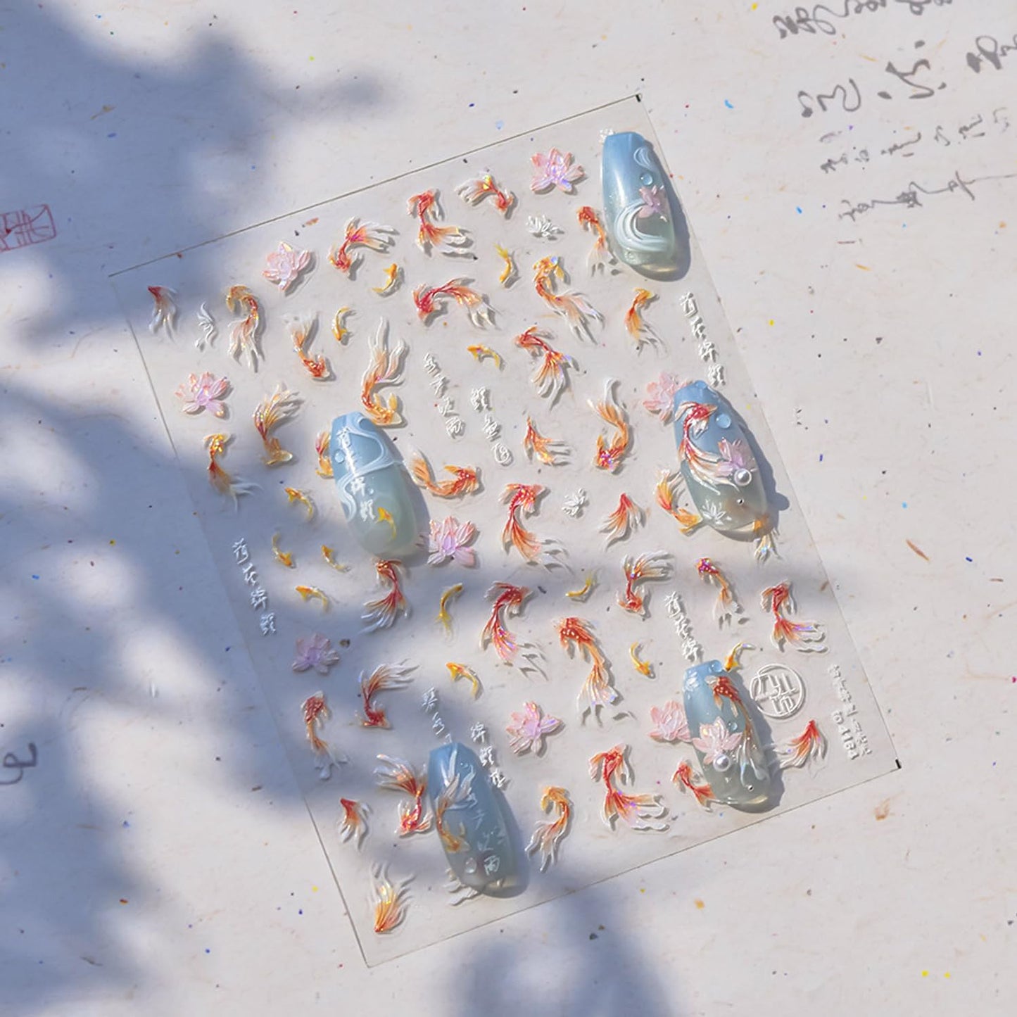 Golden Koi Fish Nail Art Stickers 5D Embossed Self-Adhesive Lotus Nail Decals for Acrylic Nails Lucky Red Koi Fish Designs Nail Sticker Cute Goldfish Nail Decal for Women DIY Art Nails Decor Supplies-Velvo Beauty